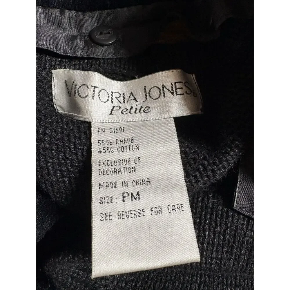 Victoria Jones Sweater Womens Size P/M Black‎ Wool Fur Collar Christmas Cardigan